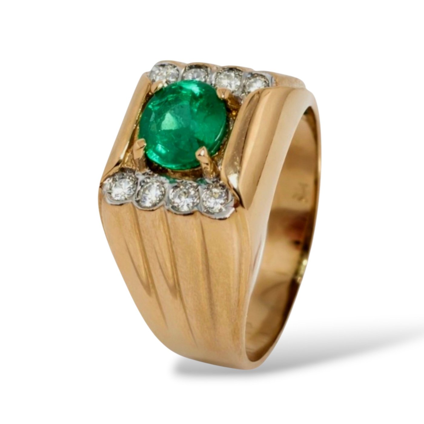 14K Yellow Gold Emerald and Diamond Ring