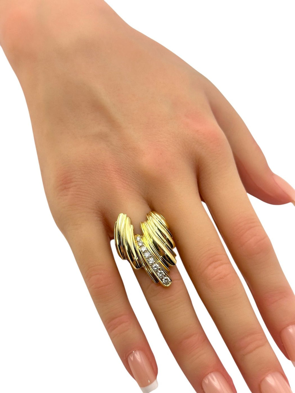 Large 18K Yellow Gold Ring with Diamonds