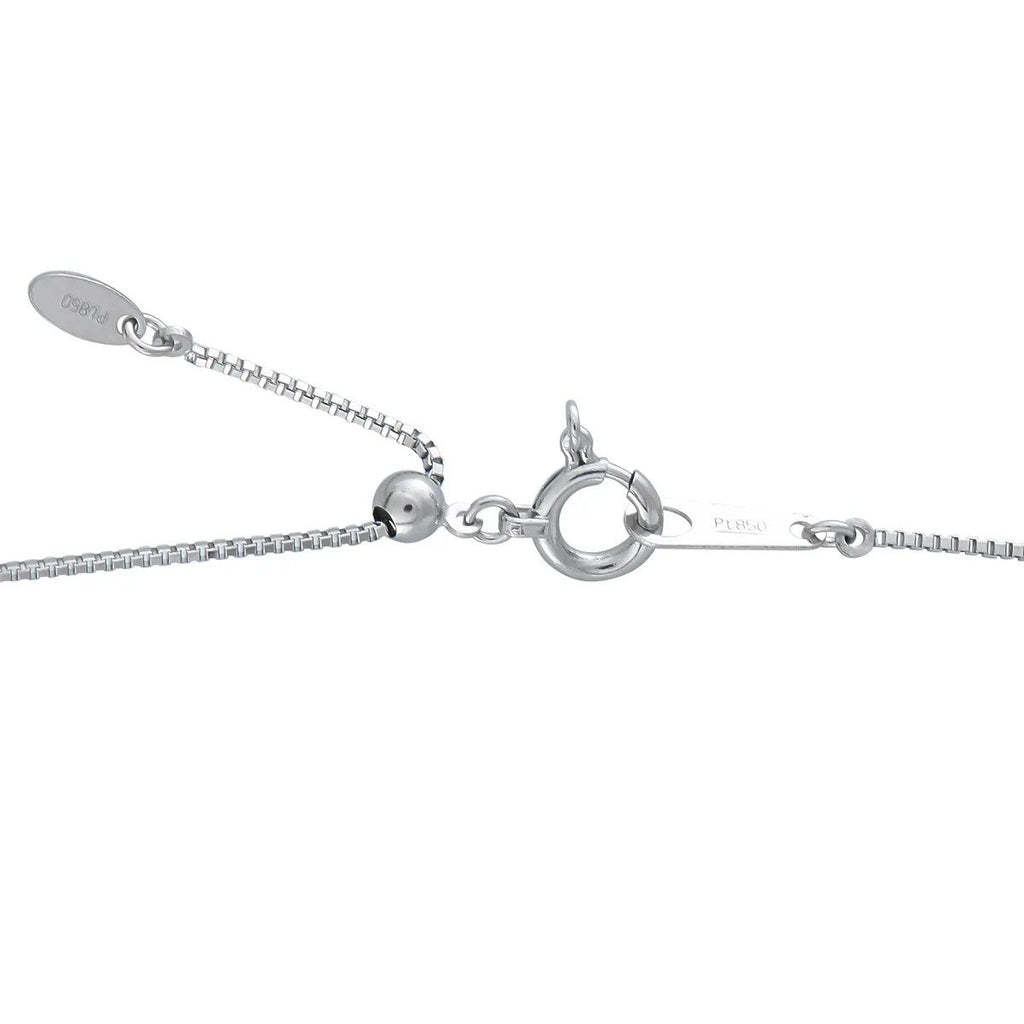 Necklace clasp and chain detail with spring ring closure and engraved bar tag