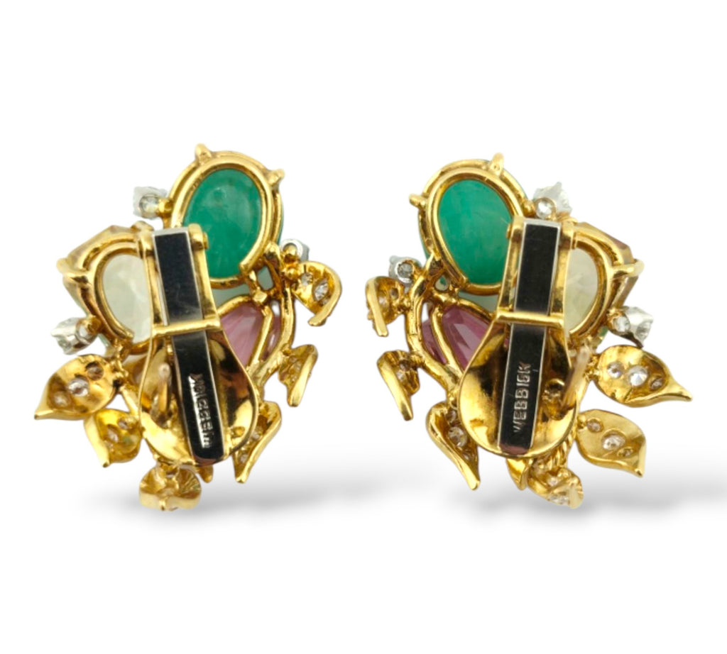 David Webb 18K Yellow Gold Emerald and Tourmaline Earrings 13.18ct