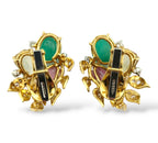 David Webb 18K Yellow Gold Emerald and Tourmaline Earrings 13.18ct