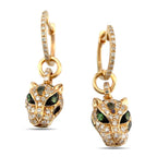 14K Rose Gold Diamond, Emerald, and Enamel Leopard Earrings