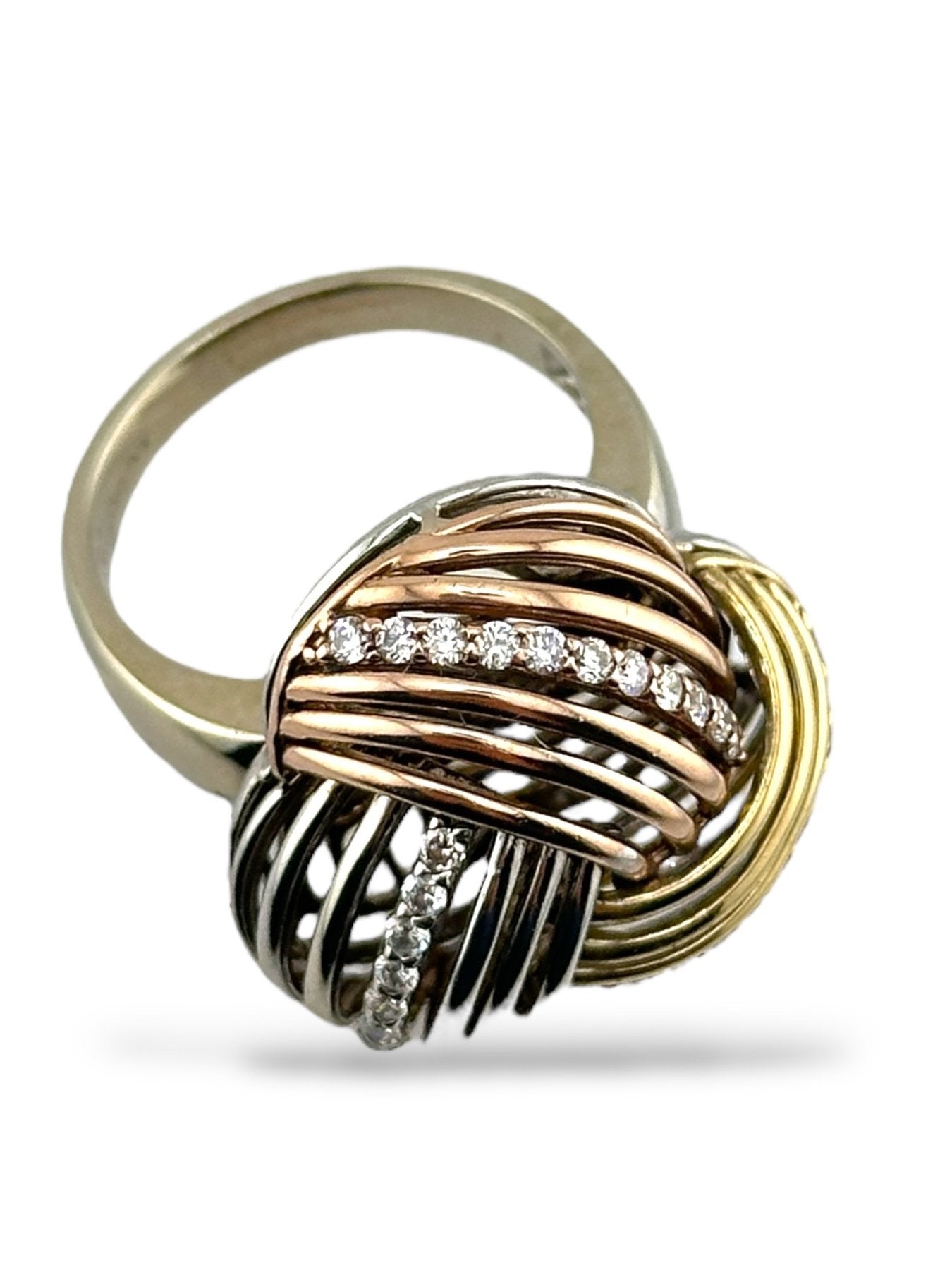 Ancora Designs 18K Tri-Color Gold Cocktail Ring with Diamonds
