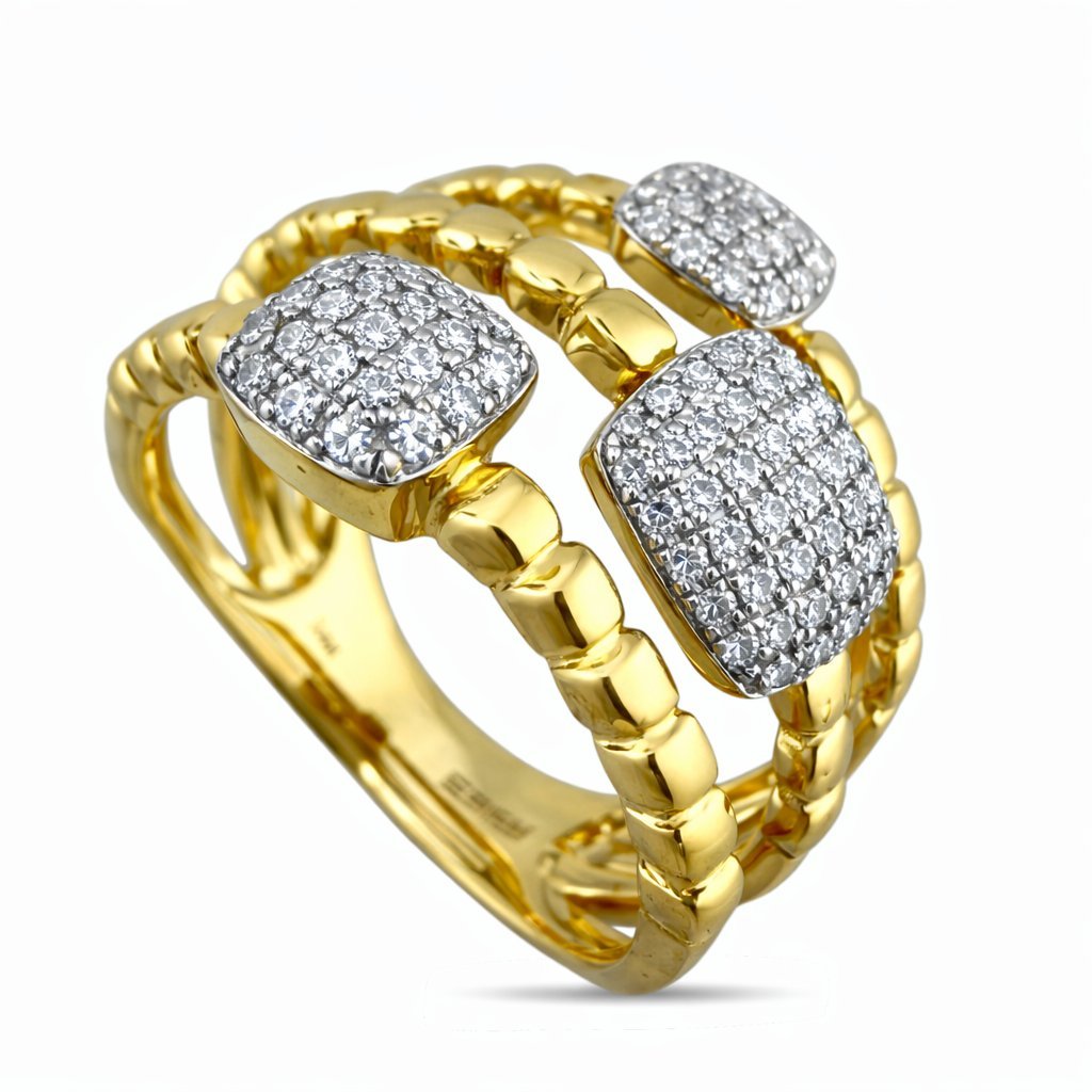 14K Yellow Gold Multi Strand 1ct Diamond Cluster Ring