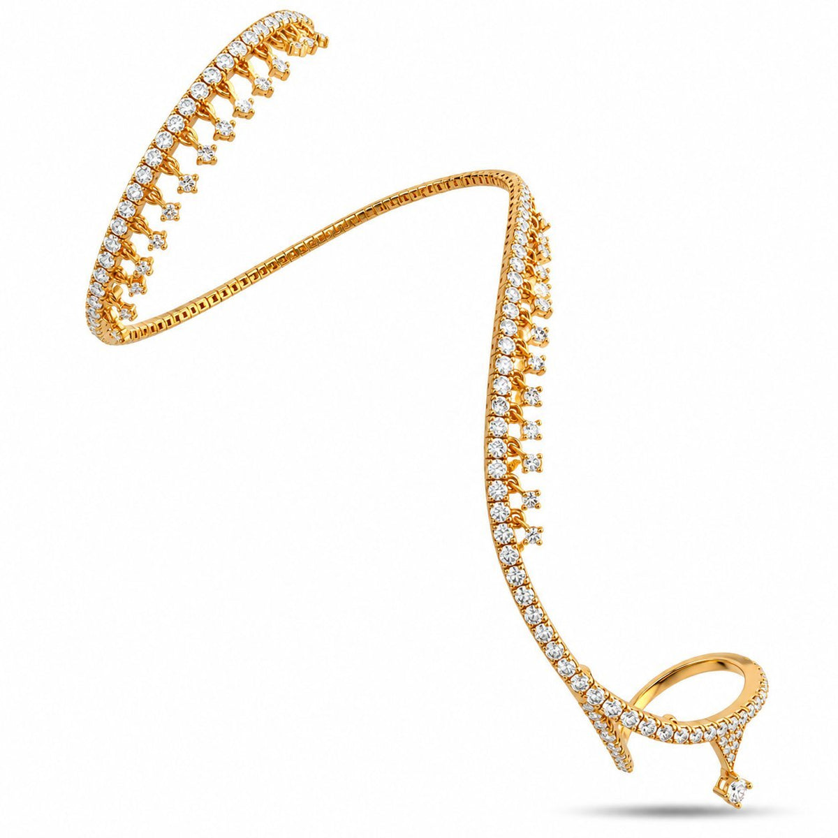 18K rose gold diamond finger-design flexible bangle with a curved, open cuff shape