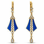 Imperial Russian 56 Gold Blue Enamel and 2.0ct Diamond Earrings