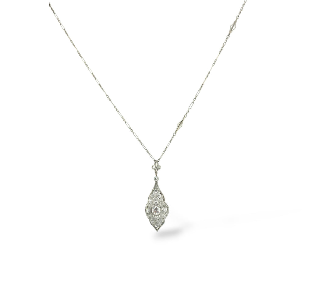 Antique White Gold and Platinum Necklace with Large Diamonds 2.34ct