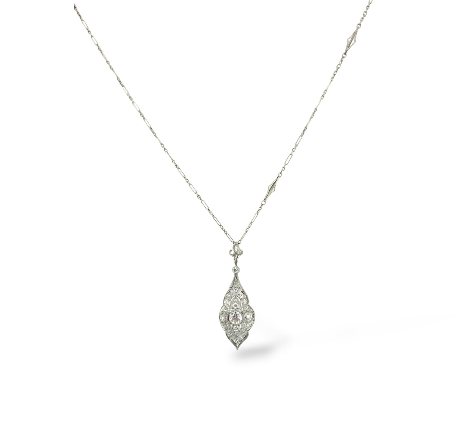 Antique White Gold and Platinum Necklace with Large Diamonds 2.34ct