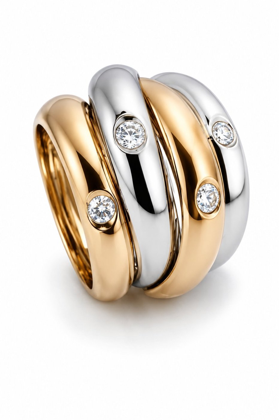 Italian Two Tone 18K  Gold and Diamond Ring