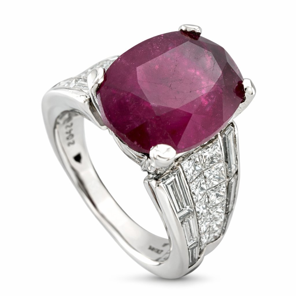 Platinum 3.5ct Ruby and 1.1ct Diamond Ring