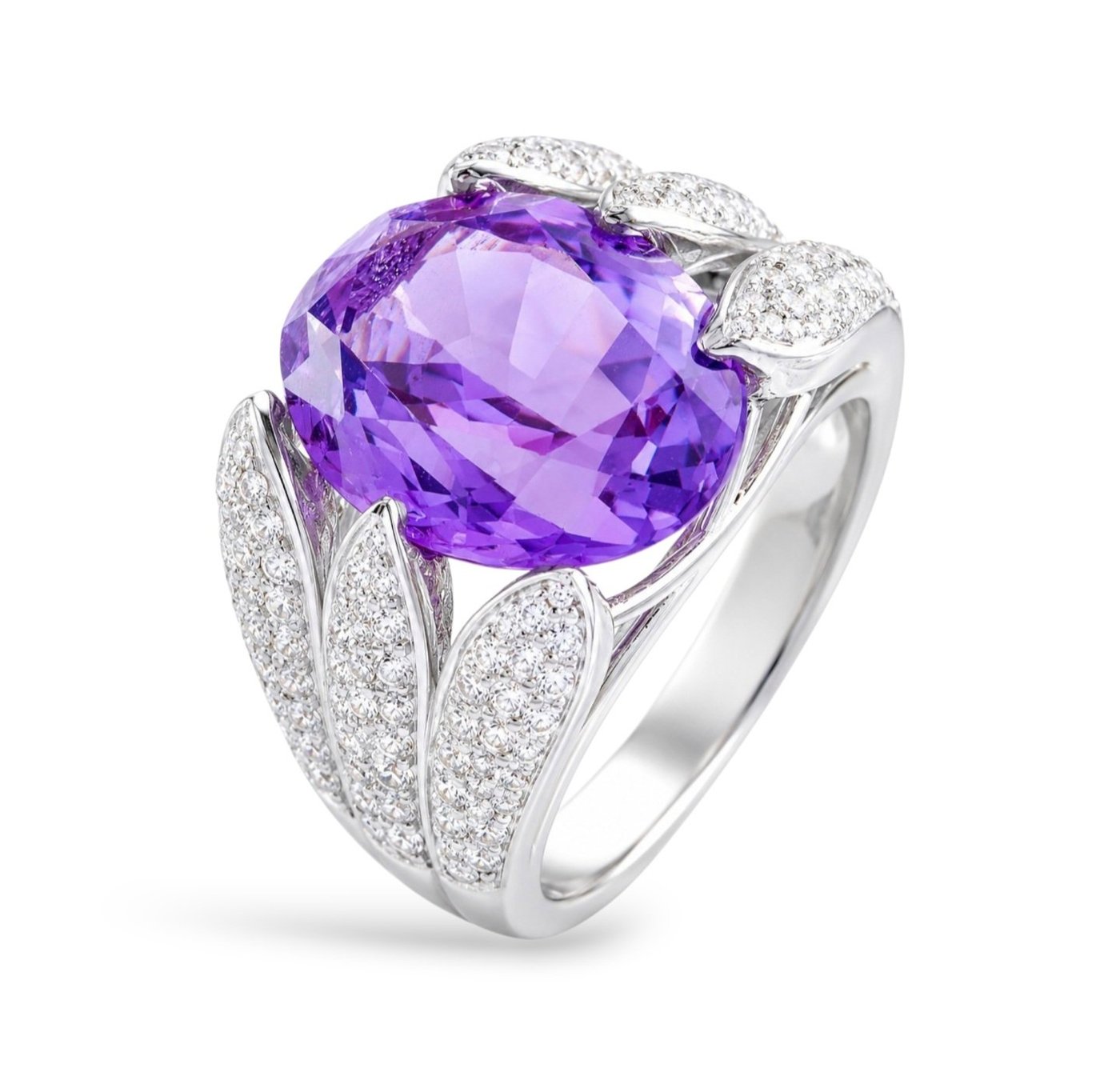14K White Gold 1.10ct Diamond and Amethyst Ring
