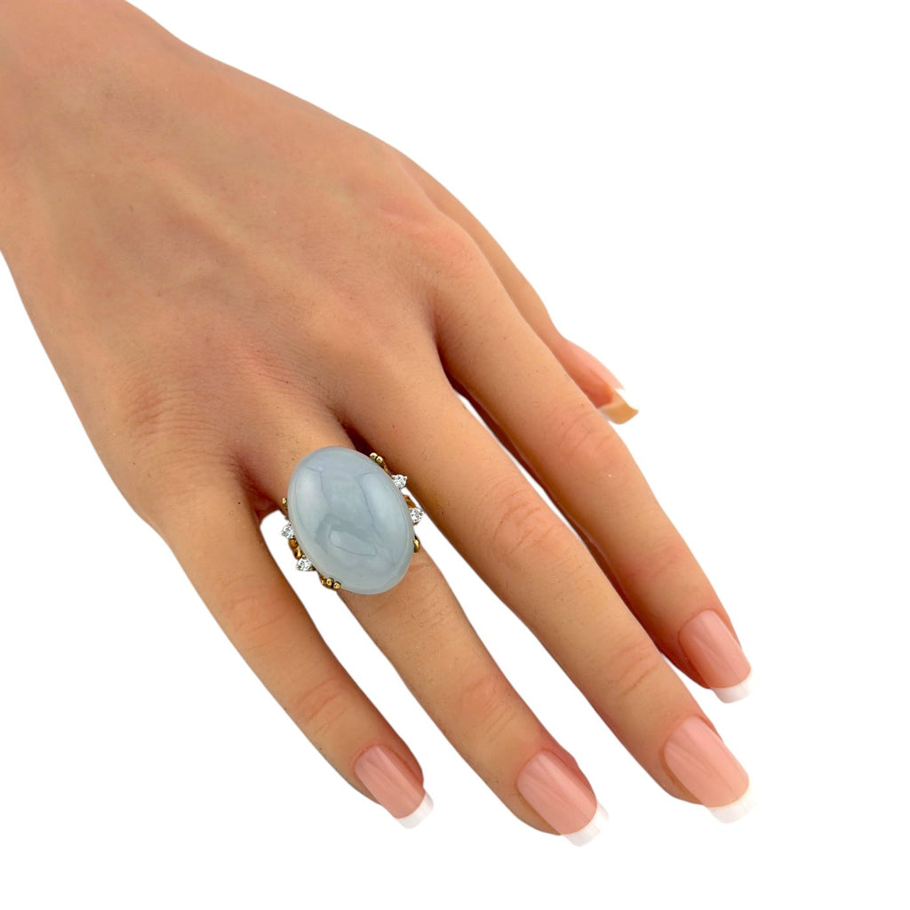 GIA Certified 14K Yellow Gold 16.0ct Jadeite Jade and Diamond Ring