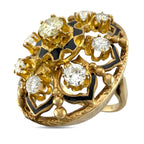 14K Yellow Gold Enamel and Diamond Cocktail Ring