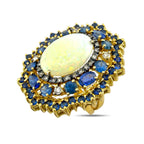 18K Yellow Gold 3.60ct Sapphire 0.91ct Diamond and 5.00ct Opal Cocktail Ring