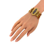 Antique 18K Yellow Gold Red Enamel 4.00ct Sapphire and 2.50ct Diamond Bracelet