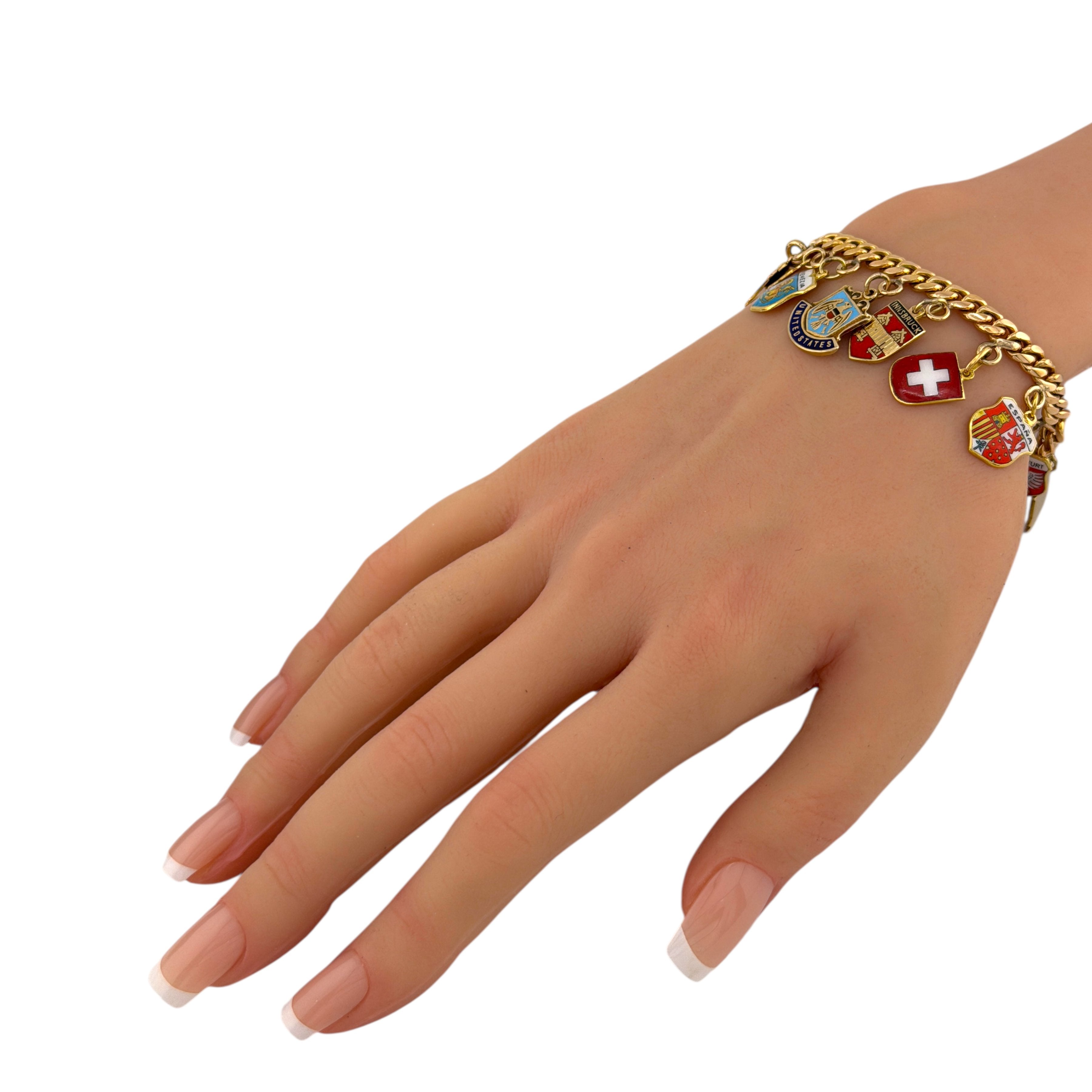 European and American Gold Travel Shield Charm Bracelet
