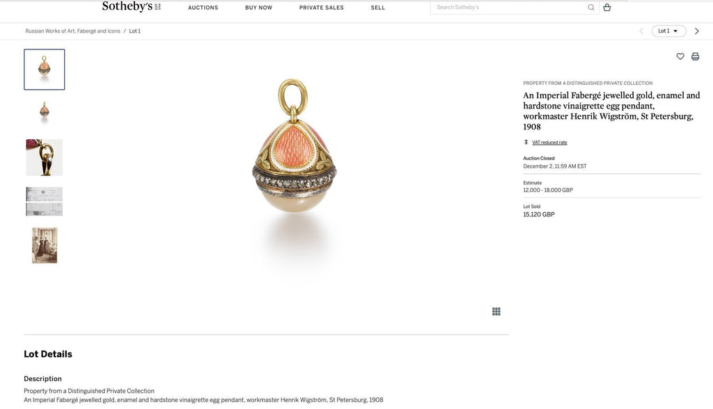 Faberge Imperial Russian 56K (14K) Yellow Gold and Diamond Egg Pendant