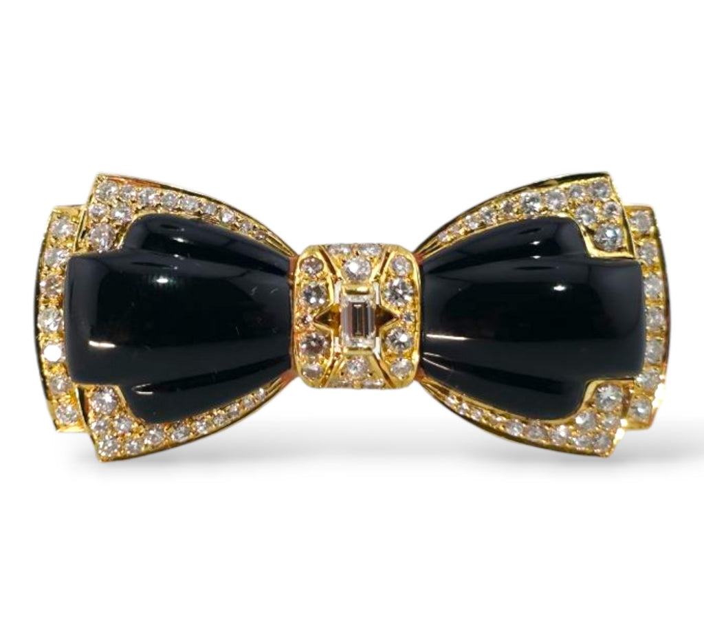 18K Yellow Gold Bow Brooch with 2.1ct Diamonds