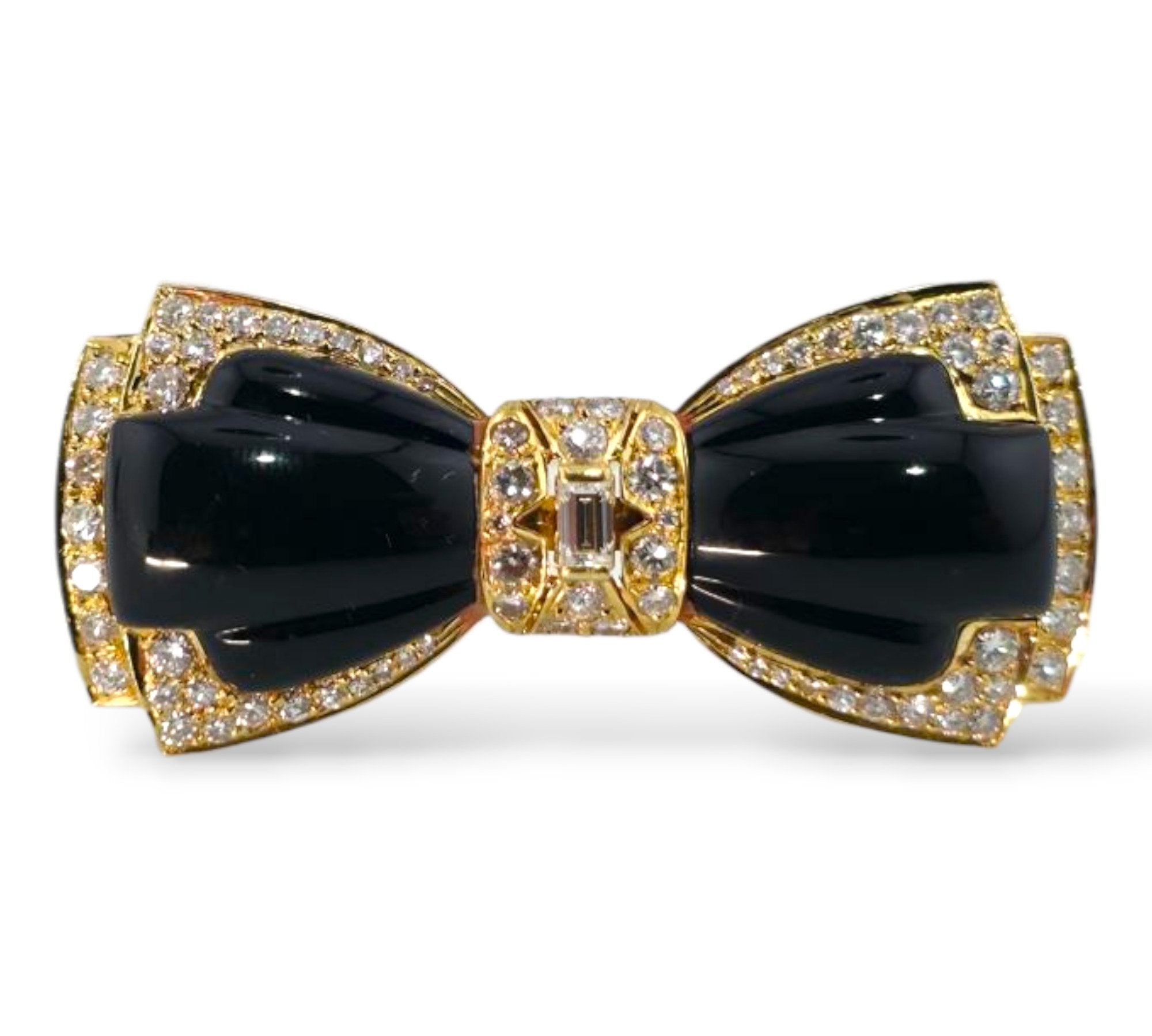 18K Yellow Gold Bow Brooch with 2.1ct Diamonds