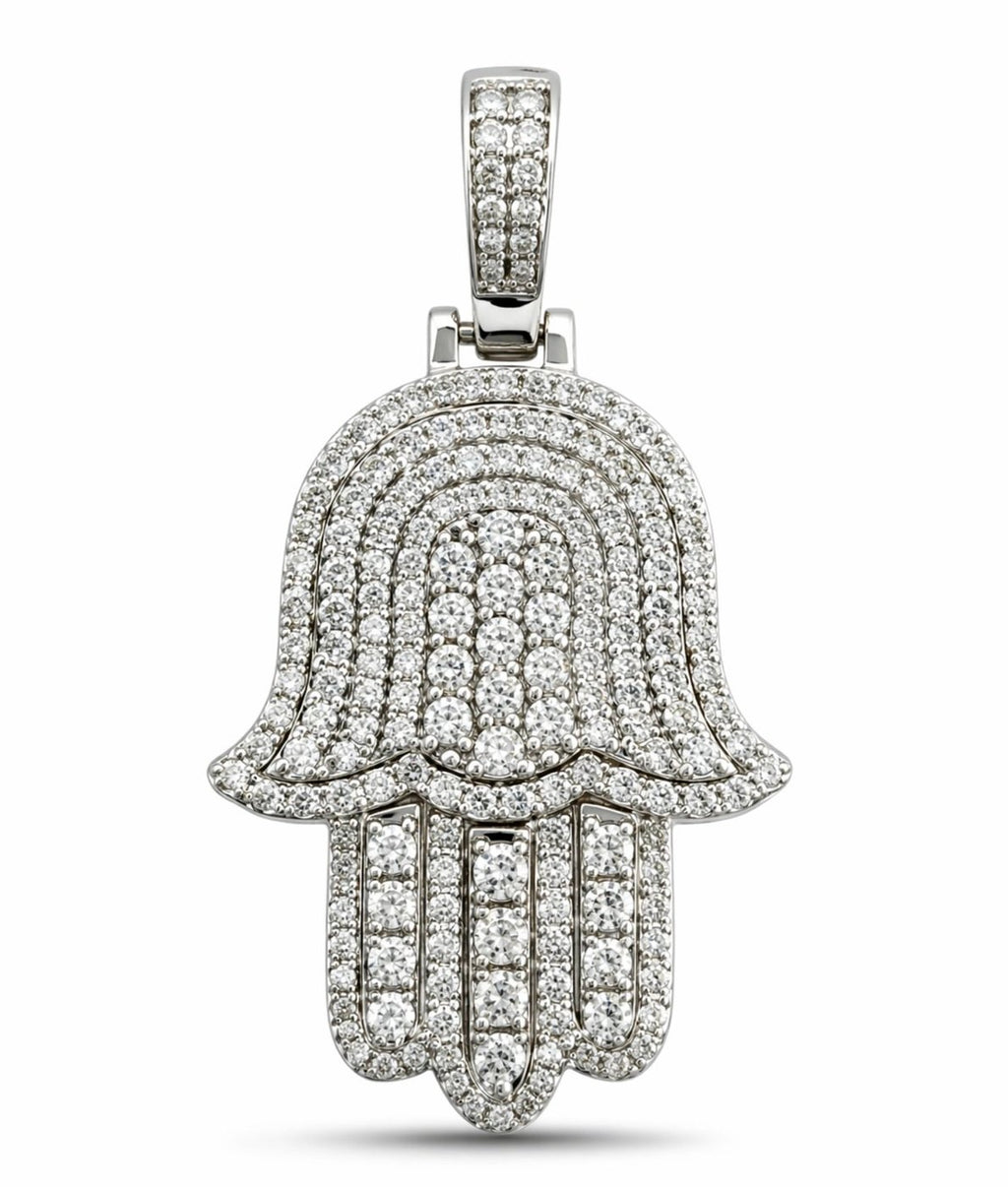 14K White Gold 1.4ct Diamond Hamsa Hand Pendant