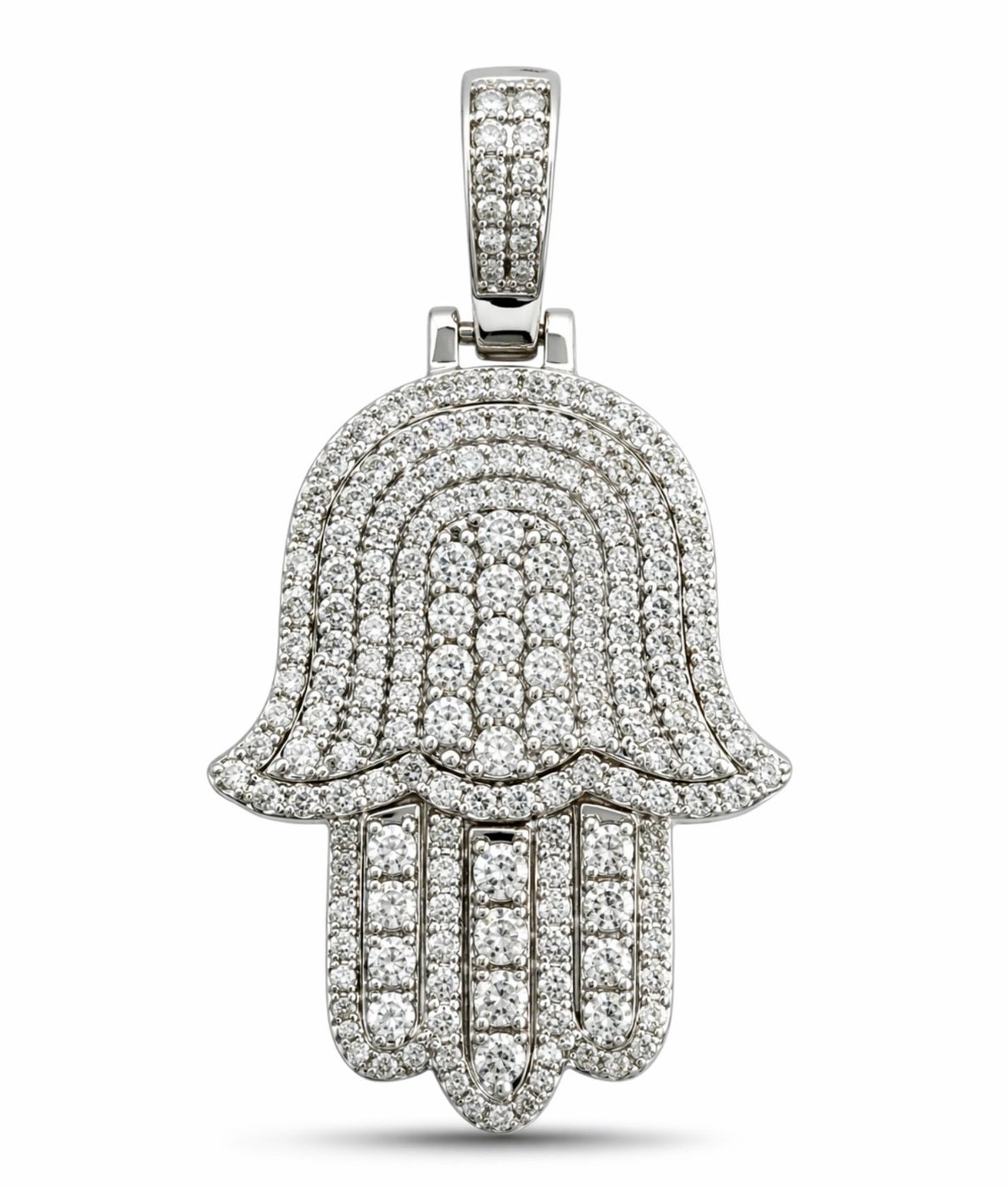 14K White Gold 1.4ct Diamond Hamsa Hand Pendant