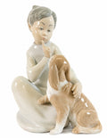 LLADRO vintage Porcelain Figurines "Boy With Dog: #4522, Sculpted by V Martinez
