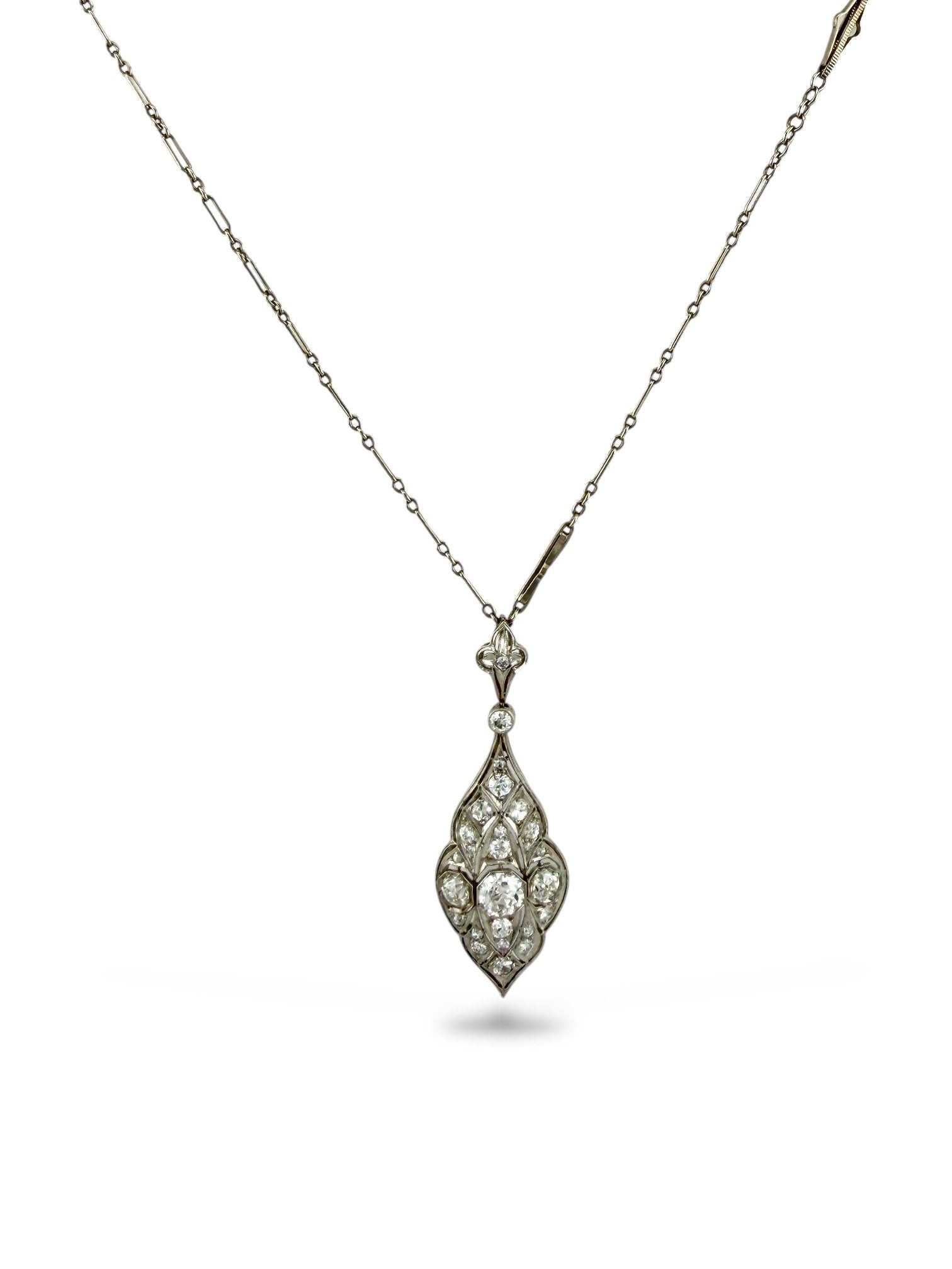 Antique White Gold and Platinum Necklace with Large Diamonds 2.34ct
