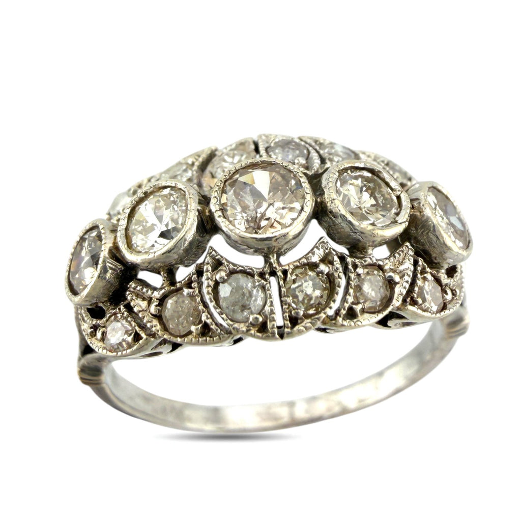 14K White Gold Antique Old Cut 1.00ct Diamond Ring