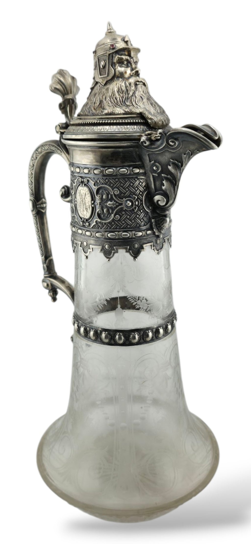 Antique Imperial Faberge Silver Cut Glass Decanter Carafe Circa 1900s