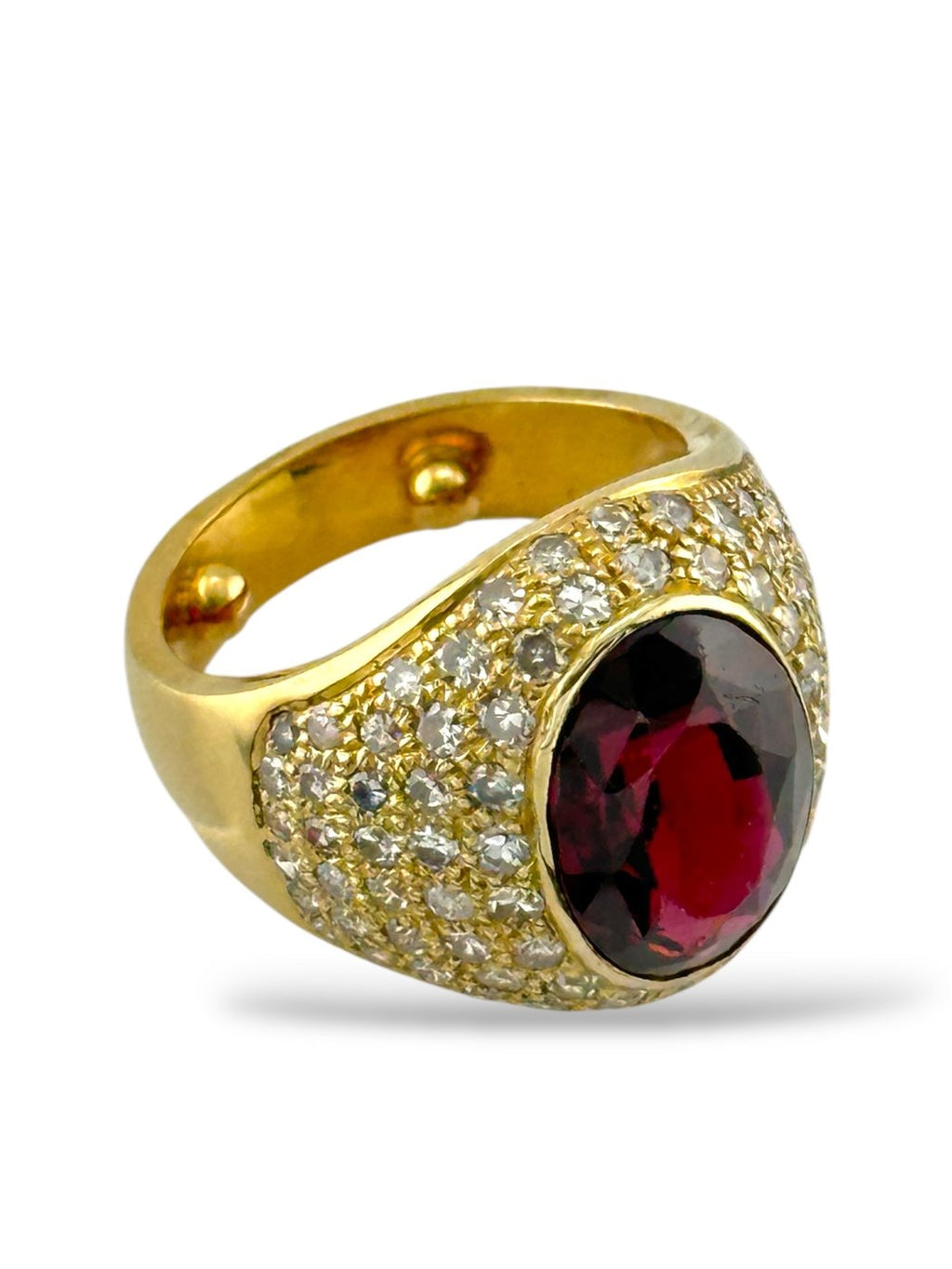 14K Yellow Gold Ring with Diamonds and Large Ruby Diamond
