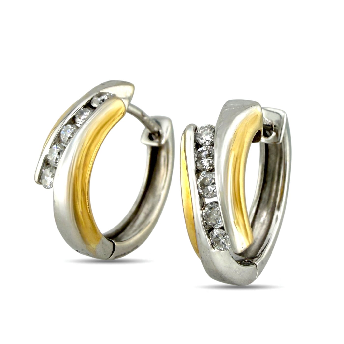14K Yellow and White Gold 0.30ct Diamond Hoop Earrings