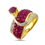 14K Yellow Gold 3.2ct Ruby and 0.1ct Diamond Ring