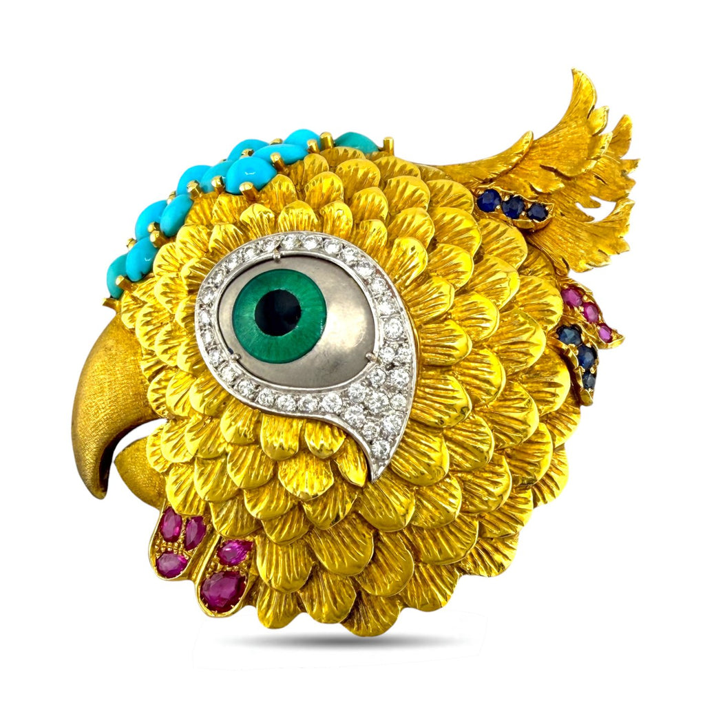 18 Karat Yellow Gold and Diamond Bird Brooch Diamond