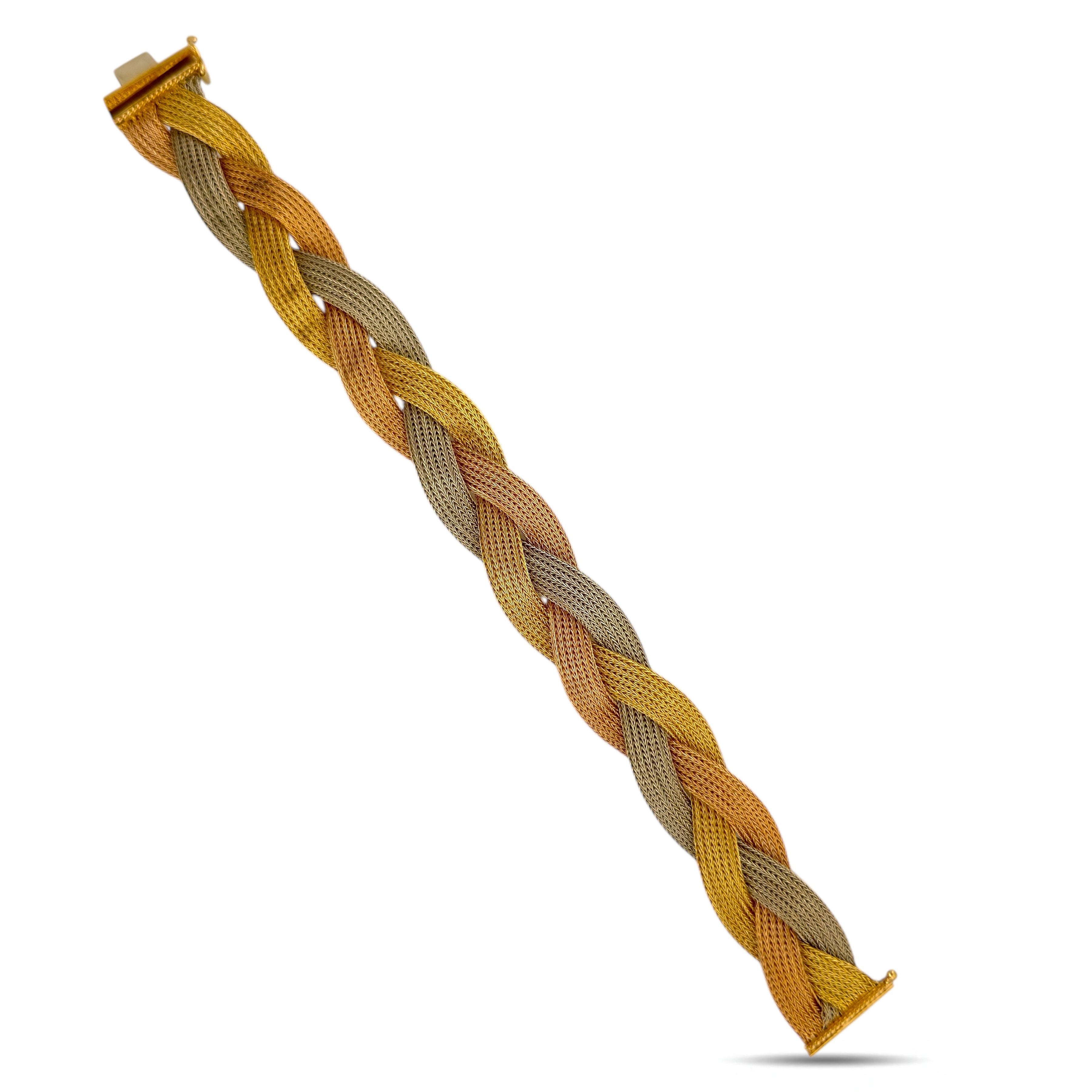 18 kt. Yellow gold, Exclusive 18K Tri-Color Gold Woven Bracelet
