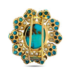 14K Yellow Gold French Turquoise and Pearl Pendant Brooch