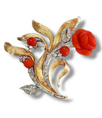 Rare 14K Gold and Diamond Rose Flower Brooch