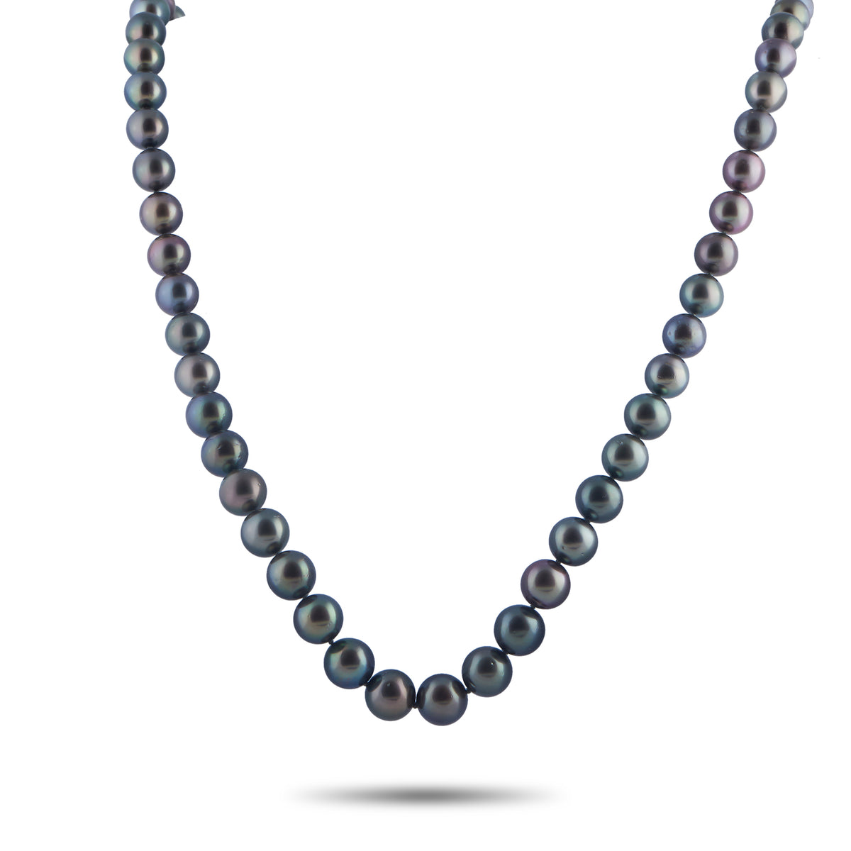 Black Tahitian pearl necklace with round metallic beads