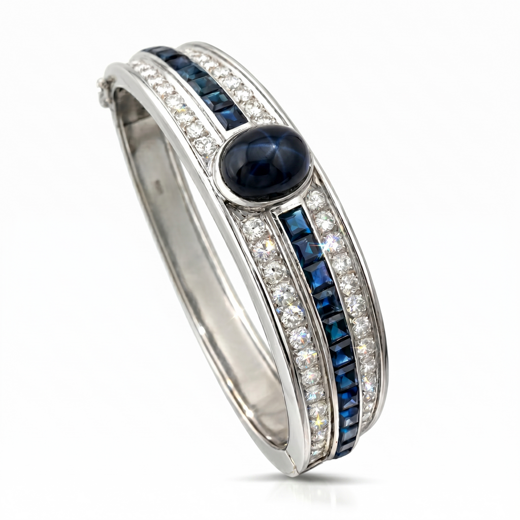18K White Gold 4.5ct Diamond and 9.65ct Sapphire Bracelet