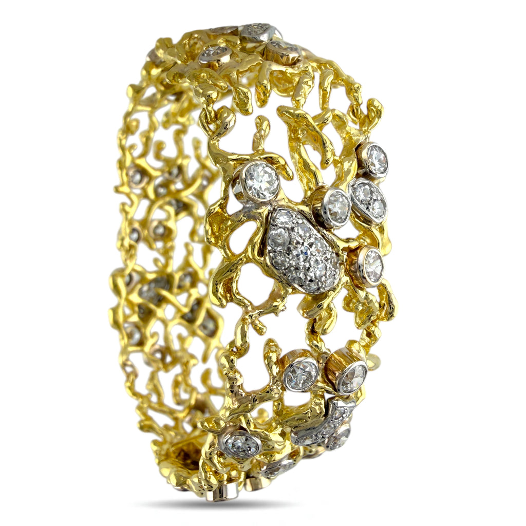 18K Yellow Gold 6.17ct Diamond Tree-Branch Bracelet by E. Pearl