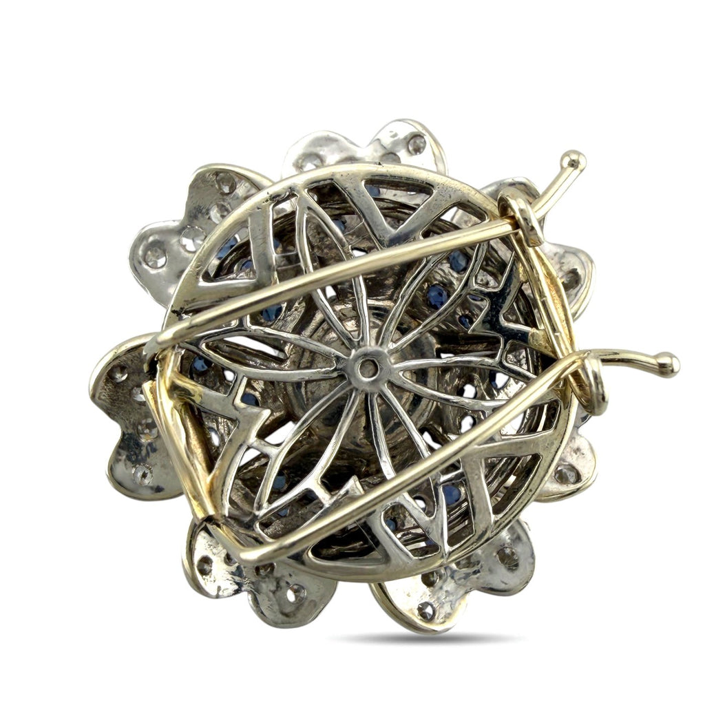14K White Gold 1.60ct Diamond and 1.15ct Sapphire Flower Brooch