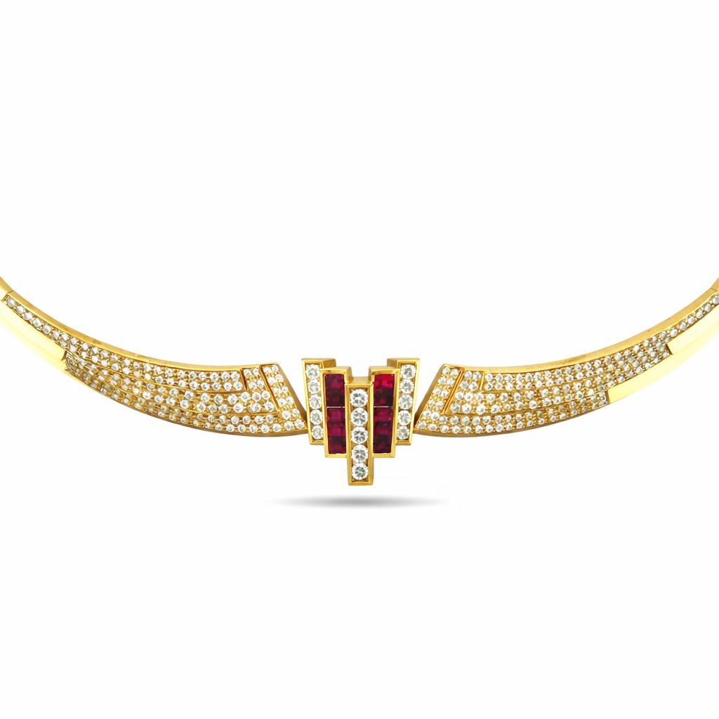 Grand 18K Yellow Gold 4.25ct Diamond and 2ct Ruby Necklace