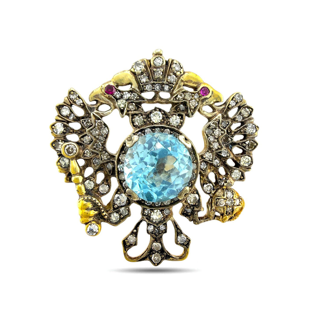 Imperial Russian Faberge 56K Yellow Gold Topaz and Diamond Coat of Arms Cufflinks