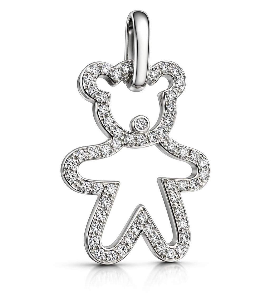 18K White Gold and 1.0ct Diamond Teddy Bear Silhouette Brooch
