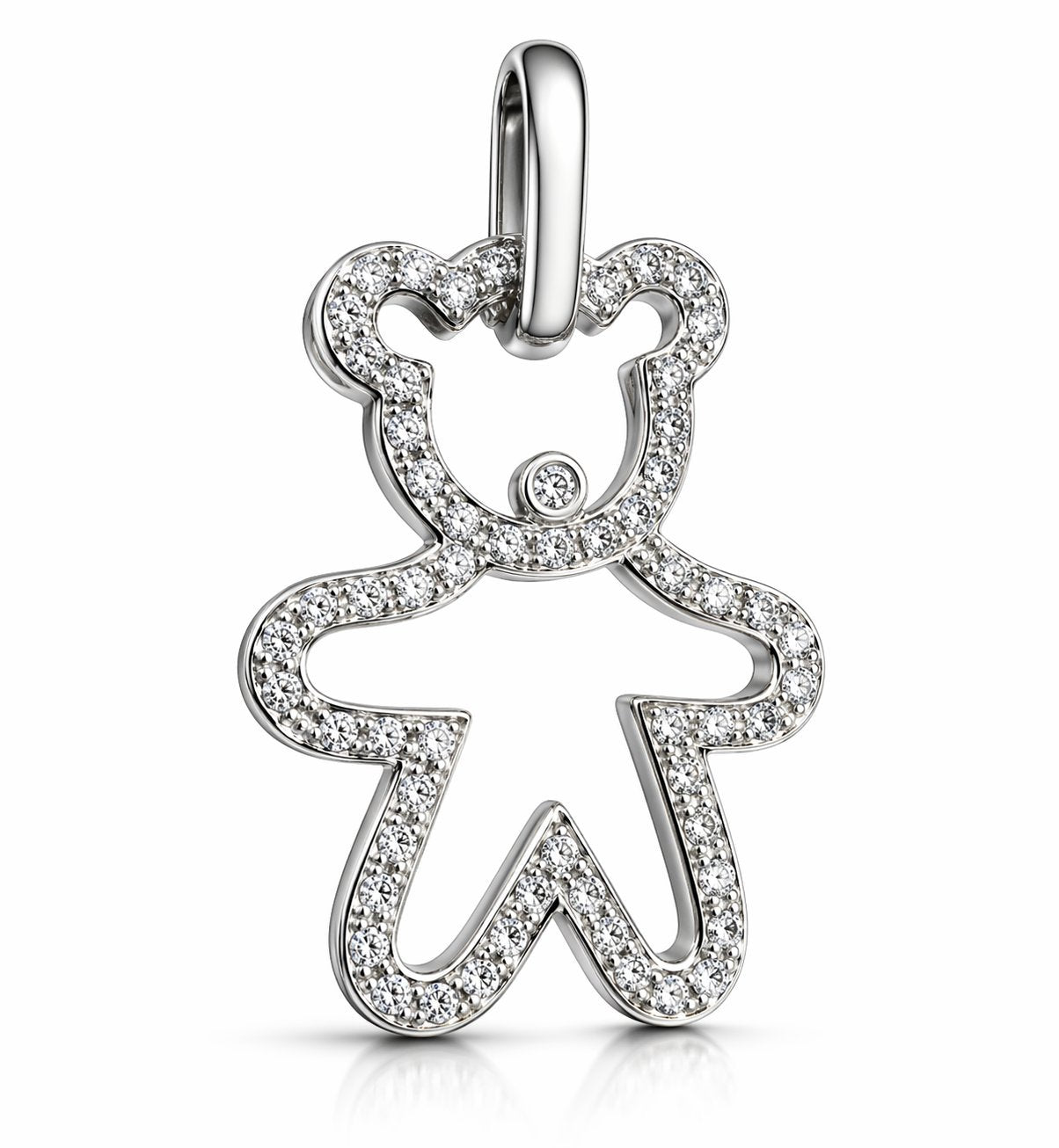 18K White Gold and 1.0ct Diamond Teddy Bear Silhouette Brooch