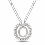 Round diamond halo pendant with four-row chain, 18K white gold