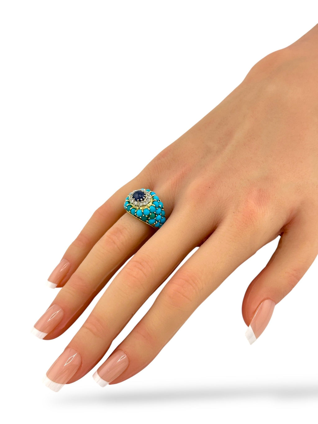 18K Gold Turquoise, Diamond and Sapphire Ring