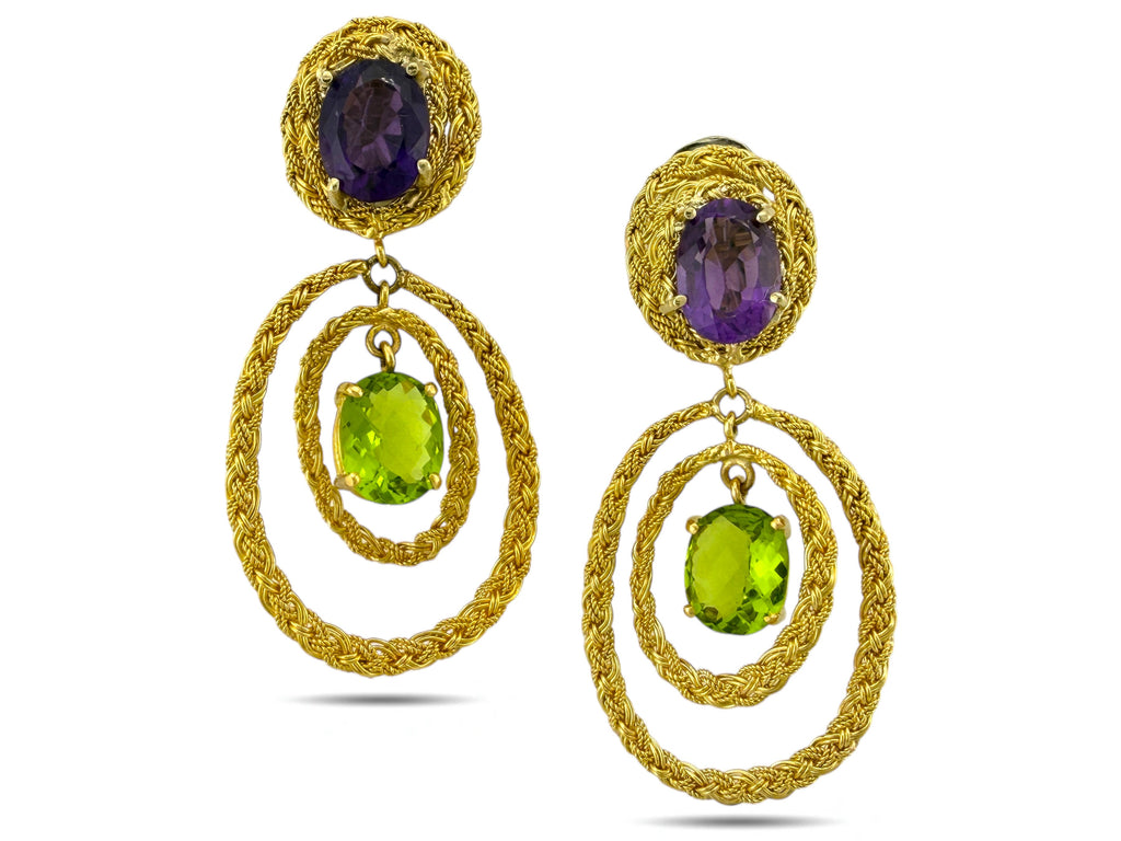18K Yellow Gold Amethyst and Peridot Clip-On Earrings