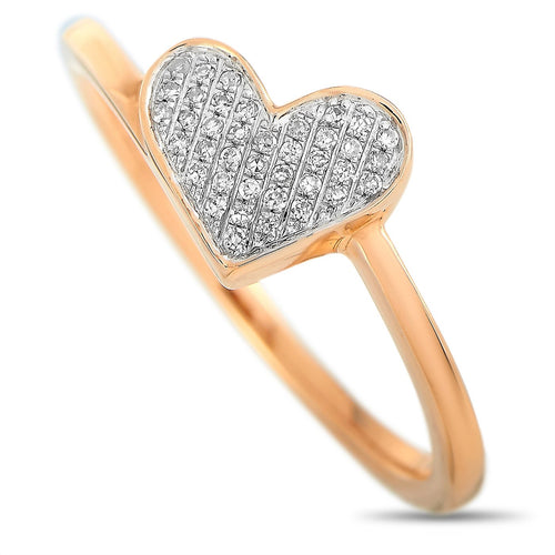 14K rose gold heart diamond ring with pavé-set heart-shaped top