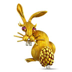 Hammerman Brothers 18K Yellow Gold Diamond and Ruby Bunny Brooch