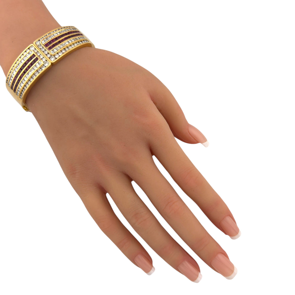 18K Yellow Gold 5.2ct Ruby and 7.02ct Diamond Hinged Bracelet